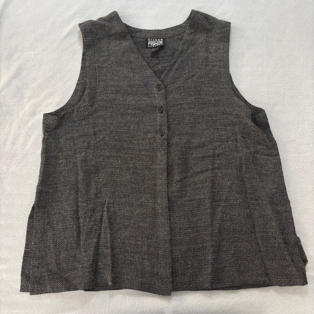 Eileen Fisher Vintage Gray Wool Rayon Sleeveless Button Front Top Size 2